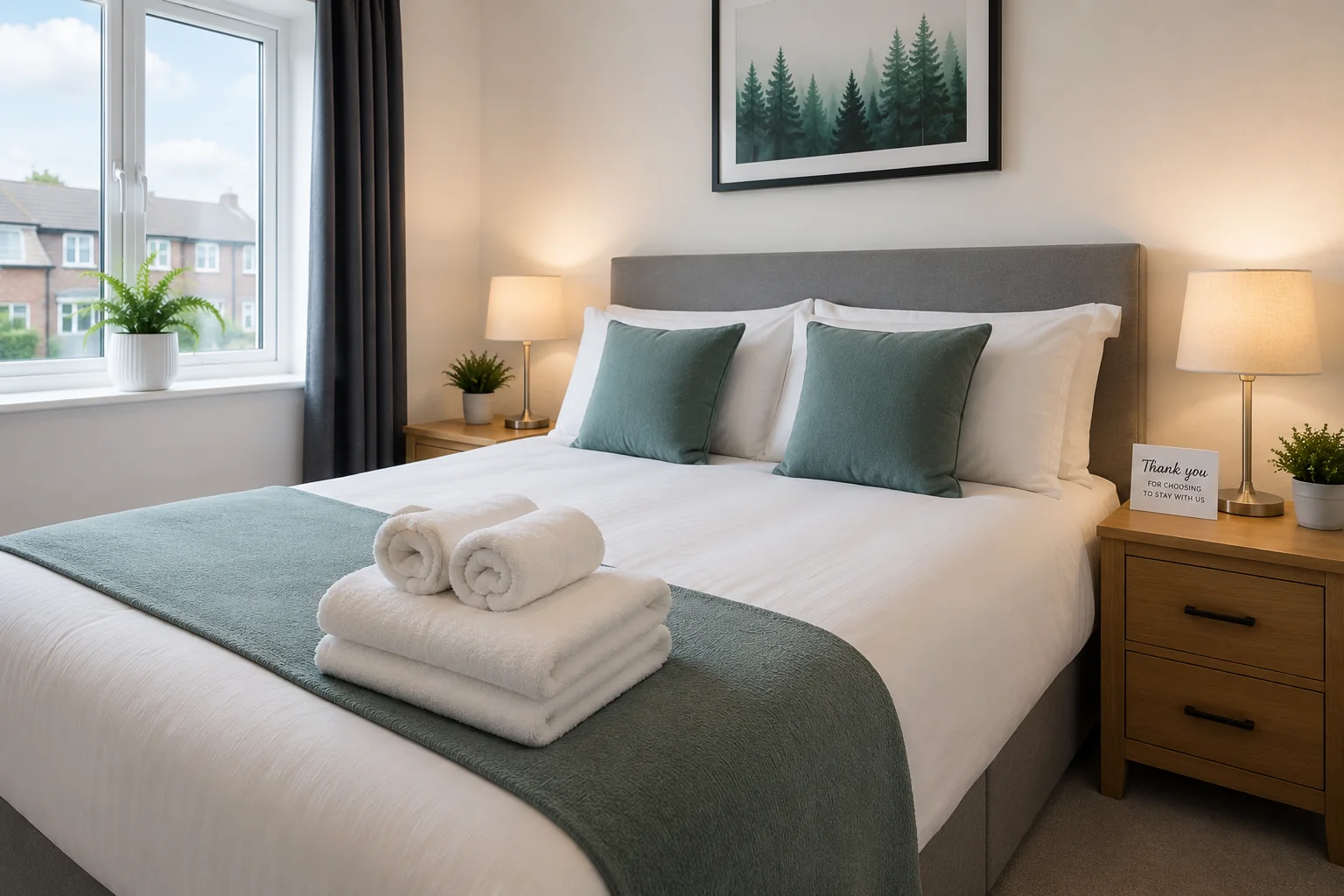 Short-let bedroom prepared for guests
